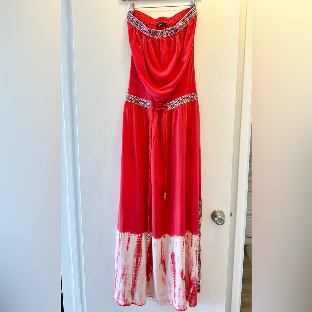 Gypsy05 Red & Tie Dye Silk Maxi Dress with Pockets